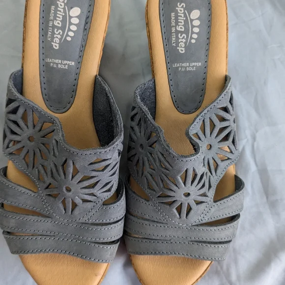 Spring Step Women's Estella Leather Nubuck Wedge Slide Sandals - Blue, 38M EUC - Picture 7 of 7